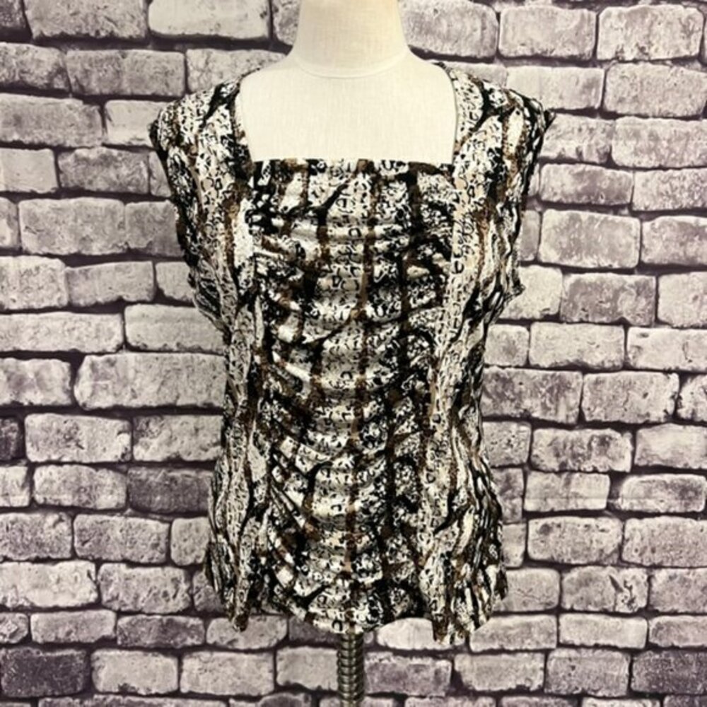 Style & Co Brown, Black & Ivory Sleeveless Blouse Size Large